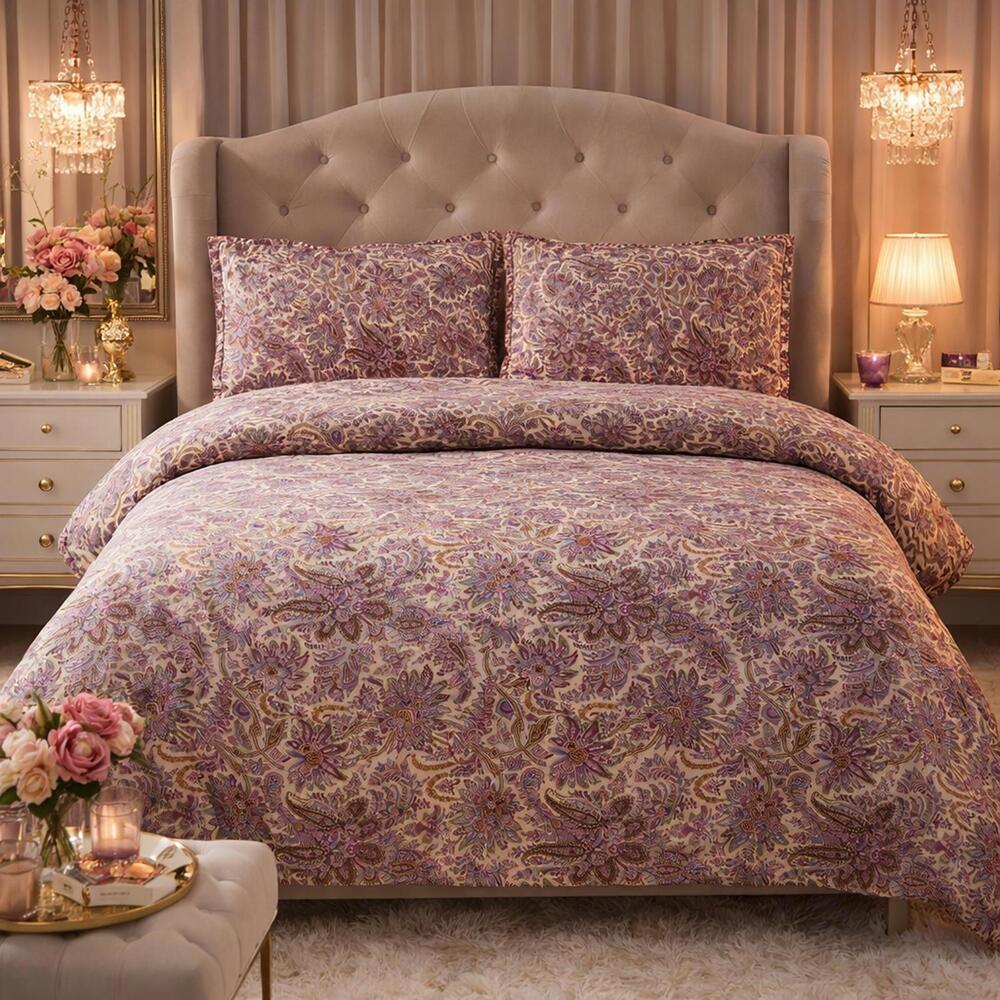 Pottery Barn Purple Paisley Floral Duvet Cover Set